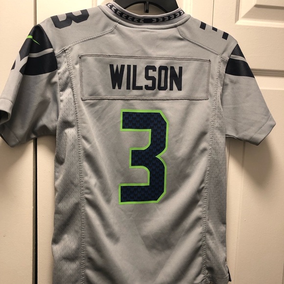 Nike On Field NFL Seattle Seahawks #3 Wilson Youth Boy's Gray Football Jersey - Picture 9 of 15